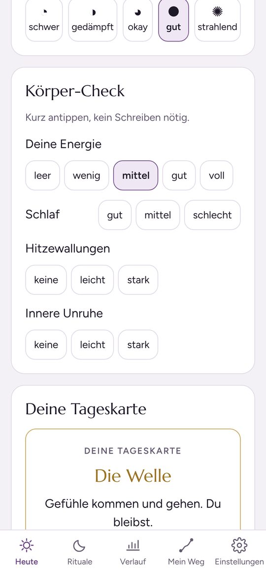 Novaluna-App: Körper-Check und Tageskarte